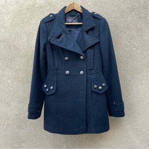 Buffalo by David Bitton Blk/Blue Wool Blend Houndstooth Peplum Pea Coat Sz S